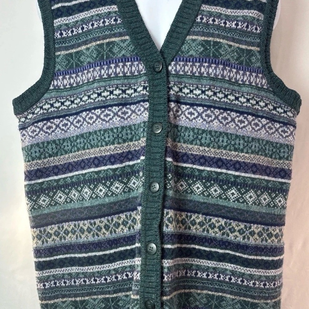SOLD Vintage 80s/90s LL Bean Wool Knit Sweater Vest Size XL Made in USA Colorful
